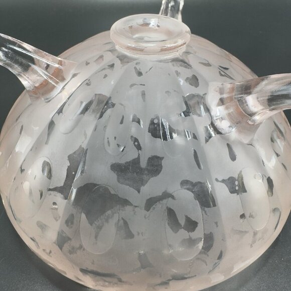 1930s Fenton Ming Pink Glass Rose Bowl Dish Etched 3 Footed Bowl Frosted Finish - Picture 6 of 15